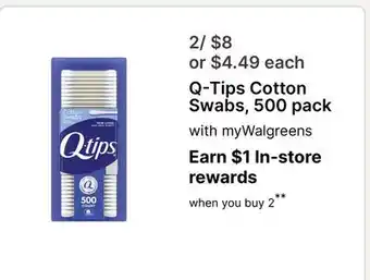 Walgreens Q-Tips Cotton Swabs, 500 pack offer