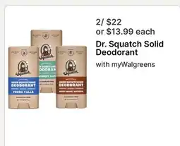 Walgreens Dr. Squatch Solid Deodorant offer