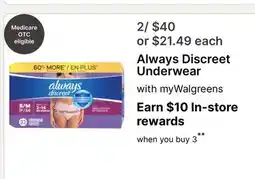 Walgreens Always Discreet Underwear offer