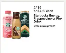 Walgreens Starbucks Energy, Frappuccino or Pink Drink offer