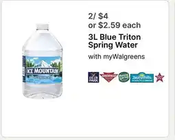 Walgreens 3L Blue Triton Spring Water offer