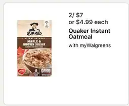 Walgreens Quaker Instant Oatmeal offer