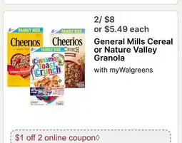 Walgreens General Mills Cereal or Nature Valley Granola offer