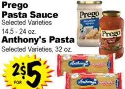 Superior Grocers Prego Pasta Sauce 14.5 - 24 oz. Anthony's Pasta offer