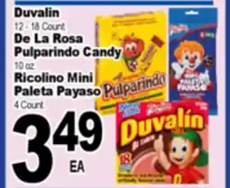 Superior Grocers Duvalin 12 - 18 Count., De La Rosa Pulparindo Candy 10 oz., Ricolino Mini Paleta Payaso 4 Count offer