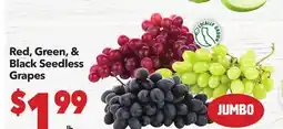 Vallarta Supermarkets Red, Green, & Black Seedless Grapes offer