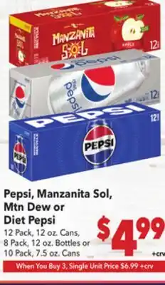 Vallarta Supermarkets Pepsi, Manzanita Sol, Mtn Dew or Diet Pepsi offer