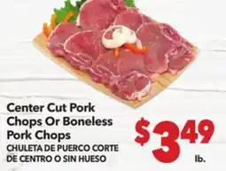 Vallarta Supermarkets Center Cut Pork Chops Or Boneless Pork Chops / CHULETA DE PUERCO CORTE DE CENTRO O SIN HUESO offer