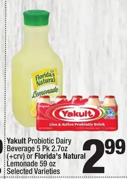 Super King Markets Yakult Probiotic Dairy Beverage 5 Pk 2.7oz (+ crv) or Florida's Natural Lemonade 59 oz offer
