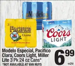 Super King Markets Modelo Especial, Pacifi co Clara, Coors Light, Miller Lite offer