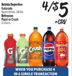 El Super Fresh Gatorade Sport Drink, 28Oz., Pepsi or Crush 2 Liters offer