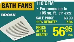Menards BROAN BATH FANS 110 CFM offer