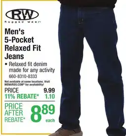 Menards Men's 5-Pocket Relaxed Fit Jeans offer