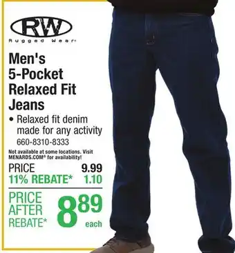 Menards Men's 5-Pocket Relaxed Fit Jeans offer