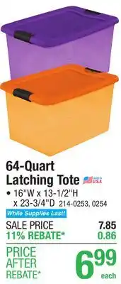 Menards 64-Quart Latching Tote offer