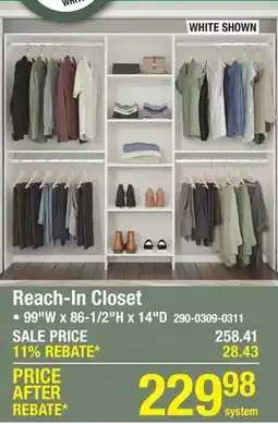 Menards Reach-In Closet • 99W x 86-1/2H x 14D offer