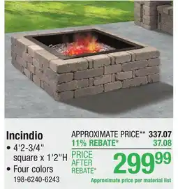 Menards Incindio • 4'2-3/4 square x 1'2H • Four colors offer