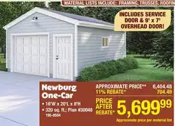 Menards Newburg One-Car offer