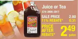 Menards Juice or Tea offer