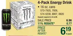 Menards 4-Pack Energy Drink offer