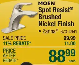 Menards MOEN Spot Resist Brushed Nickel Finish offer