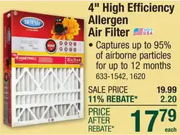 Menards 4 High Efficiency Allergen Air Filter offer