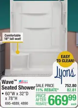 Menards Wave Seated Shower offer