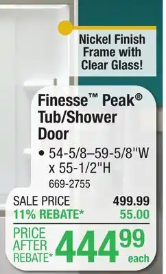 Menards Finesse Peak Tub/Shower Door • 54-5/8–59-5/8W x 55-1/2H offer