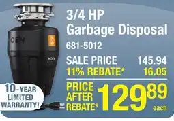 Menards 3/4 HP Garbage Disposal offer