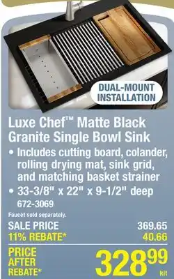 Menards Luxe Chef Matte Black Granite Single Bowl Sink offer