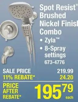 Menards Spot Resist Brushed Nickel Finish Combo • Zyla • 8-Spray settings offer