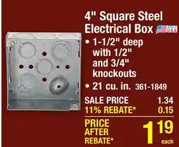 Menards 4 Square Steel Electrical Box offer