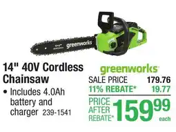 Menards 14 40V Cordless Chainsaw offer