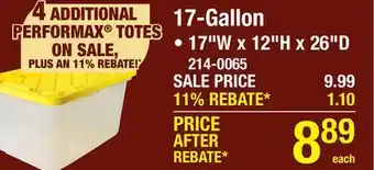 Menards 17-Gallon offer