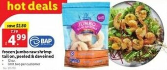 Lidl Frozen Jumbo Raw Shrimp Tail On, Peeled & Deveined offer