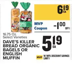 Food Lion DAVE’S KILLER BREAD ORGANIC BAGELS OR ENGLISH MUFFIN offer