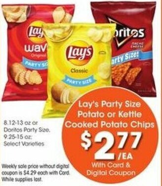 Kroger Lay's Party Size Potato or Kettle Cooked Potato Chips offer