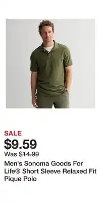 Kohl's Men's Sonoma Goods For Life Short Sleeve Relaxed Fit Pique Polo offer