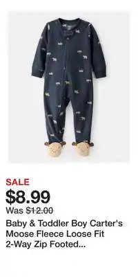 Kohl's Baby & Toddler Boy Carter's Moose Fleece Loose Fit 2-Way Zip Footed Pajamas offer