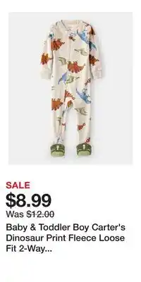 Kohl's Baby & Toddler Boy Carter's Dinosaur Print Fleece Loose Fit 2-Way Zip Footed Pajamas offer