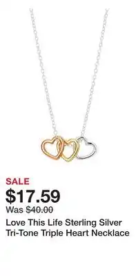 Kohl's Love This Life Sterling Silver Tri-Tone Triple Heart Necklace offer