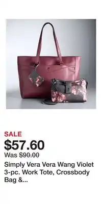 Kohl's Simply Vera Vera Wang Violet 3-pc. Work Tote, Crossbody Bag & Wristlet Set offer
