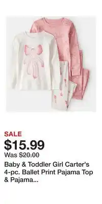 Kohl's Baby & Toddler Girl Carter's 4-pc. Ballet Print Pajama Top & Pajama Pants Set offer