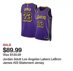 Dick's Sporting Goods Jordan Adult Los Angeles Lakers LeBron James #23 Statement Jersey offer