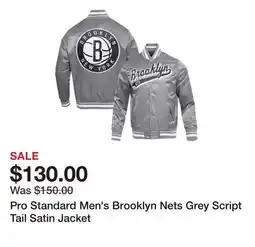 Dick's Sporting Goods Pro Standard Men's Brooklyn Nets Grey Script Tail Satin Jacket offer