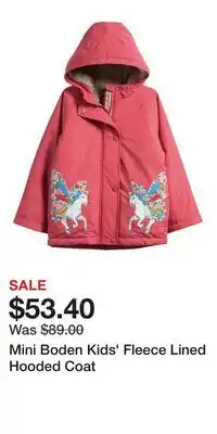 Nordstrom Mini Boden Kids' Fleece Lined Hooded Coat offer