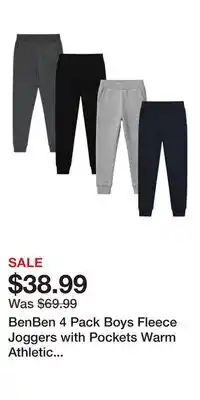 Nordstrom BenBen 4 Pack Boys Fleece Joggers with Pockets Warm Athletic Sweatpants for Kids offer
