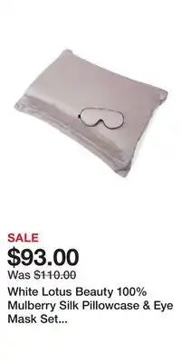 Ulta Beauty White Lotus Beauty 100% Mulberry Silk Pillowcase & Eye Mask Set Cruelty Free offer