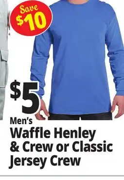 Ocean State Job Lot Men's Waffle Henley & Crew or Classic Jersey Crew offer