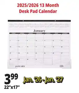 Ocean State Job Lot 2025/2026 13 Month Desk Pad Calendar offer